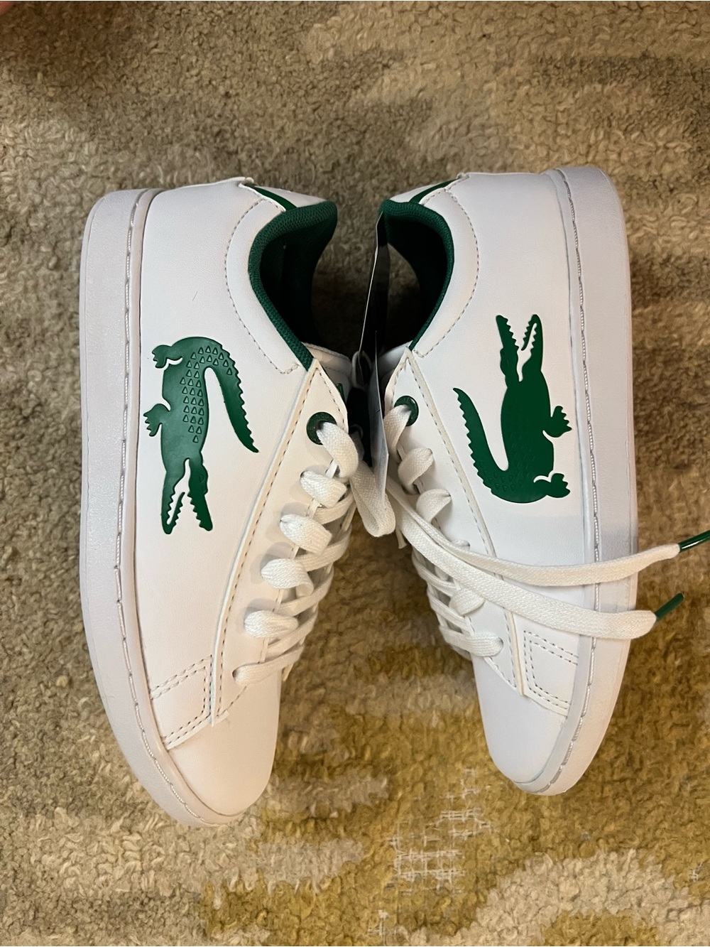 Lacoste White Low-Top Sneakers with Green Crocodile Logo